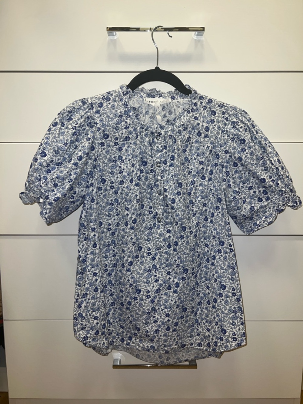 Apiece Apart Blue Floral Puff-Sleeve Blouse